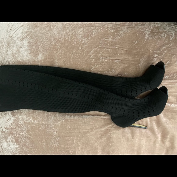 Cute Aldo Black Thigh High Open Toe Boots - Picture 3 of 5